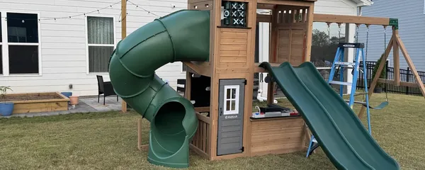 Backyard playset with slide assembled