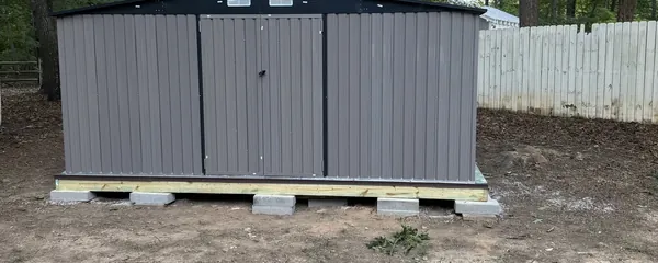 Garden shed built on a levelled base
